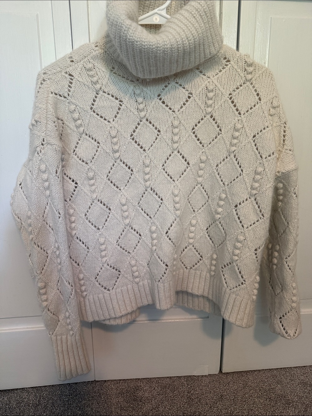 LOFT Cream Chunky Cable Knit Turtleneck Sweater